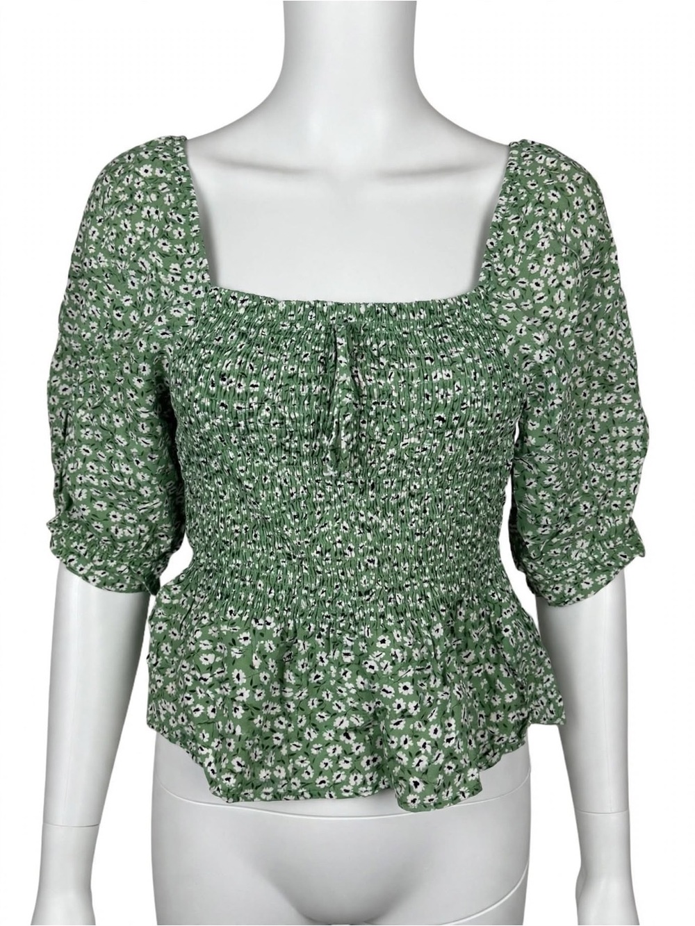 Indigo Rising Smocked Square Neck Peplum Top - Green